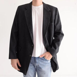 Vintage Coat Tails Grey Double button  Over sized 100% Wool Blazer Size 48 Large